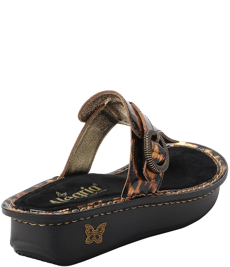 Alegria Kennedi Leopard Print Patent Leather Thong Platform Heel Sandals