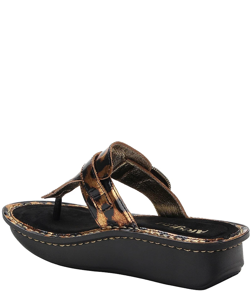 Alegria Kennedi Leopard Print Patent Leather Thong Platform Heel Sandals