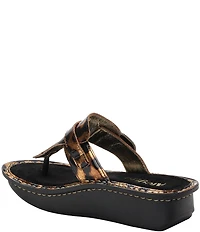 Alegria Kennedi Leopard Print Patent Leather Thong Platform Heel Sandals