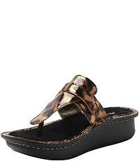Alegria Kennedi Leopard Print Patent Leather Thong Platform Heel Sandals