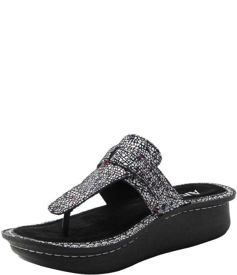 Alegria Kennedi Lizard Print Leather Thong Platform Heel Sandals