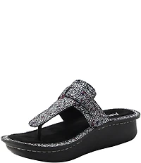 Alegria Kennedi Lizard Print Leather Thong Platform Heel Sandals