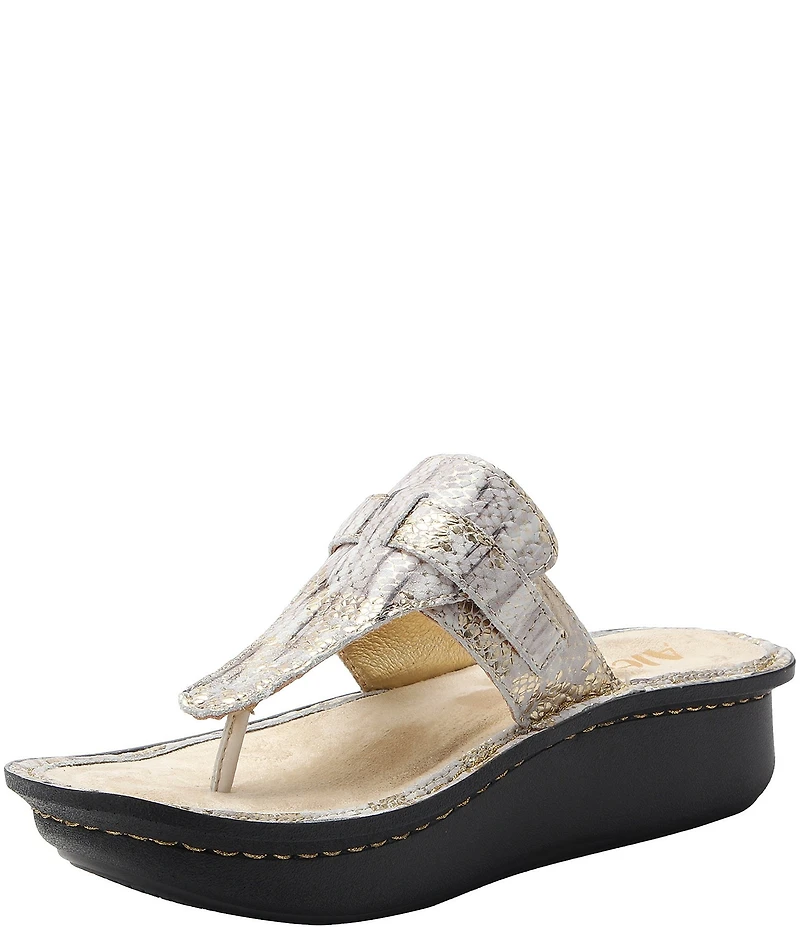 Alegria Kennedi Snake Print Leather Thong Platform Heel Sandals