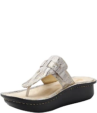 Alegria Kennedi Snake Print Leather Thong Platform Heel Sandals