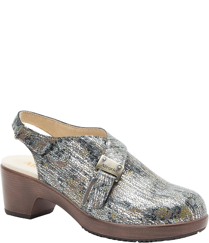 Alegria Maribel Baroque Print Leather Slingback Block Heel Shoes