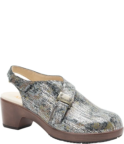 Alegria Maribel Baroque Print Leather Slingback Block Heel Shoes