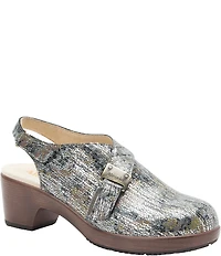 Alegria Maribel Baroque Print Leather Slingback Block Heel Shoes