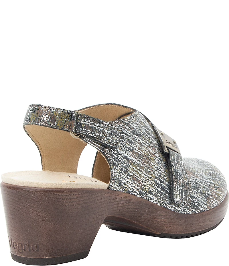 Alegria Maribel Baroque Print Leather Slingback Block Heel Shoes
