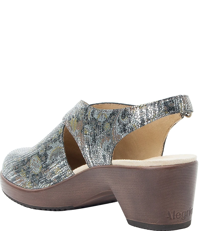 Alegria Maribel Baroque Print Leather Slingback Block Heel Shoes