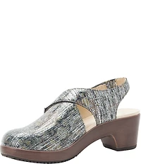 Alegria Maribel Baroque Print Leather Slingback Block Heel Shoes