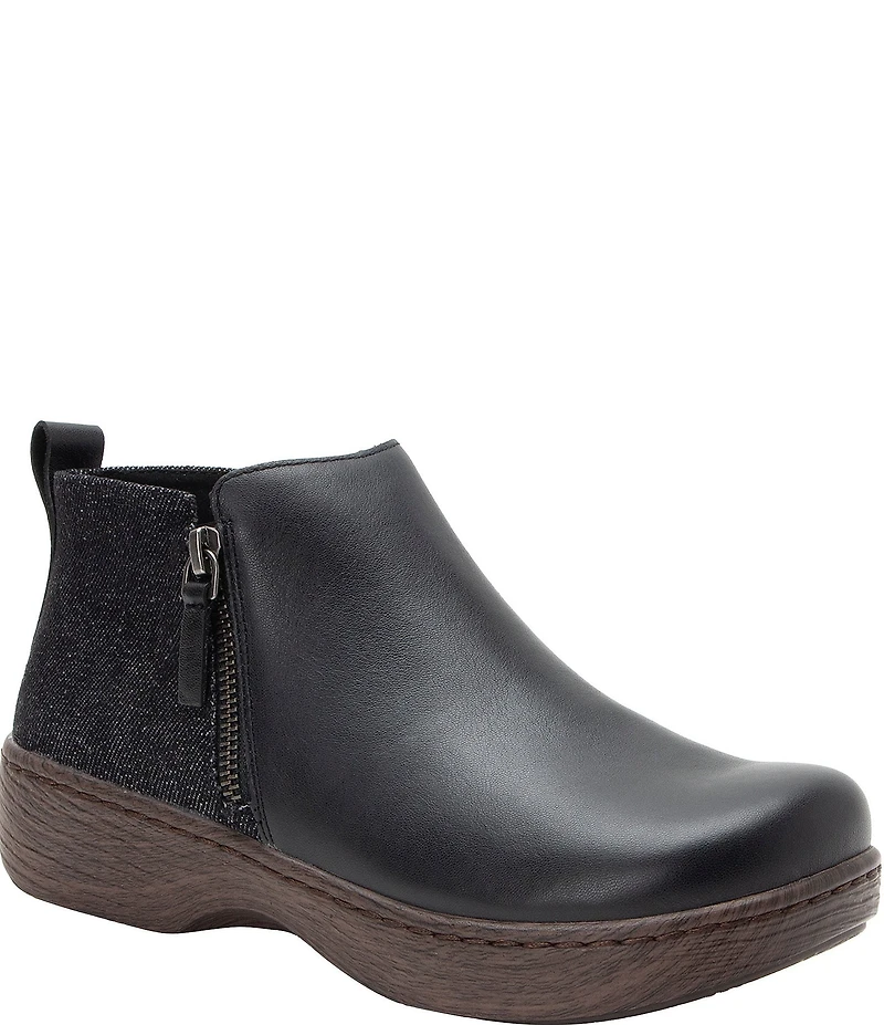 Alegria Oaklee Leather Denim Dual Zip Ankle Booties