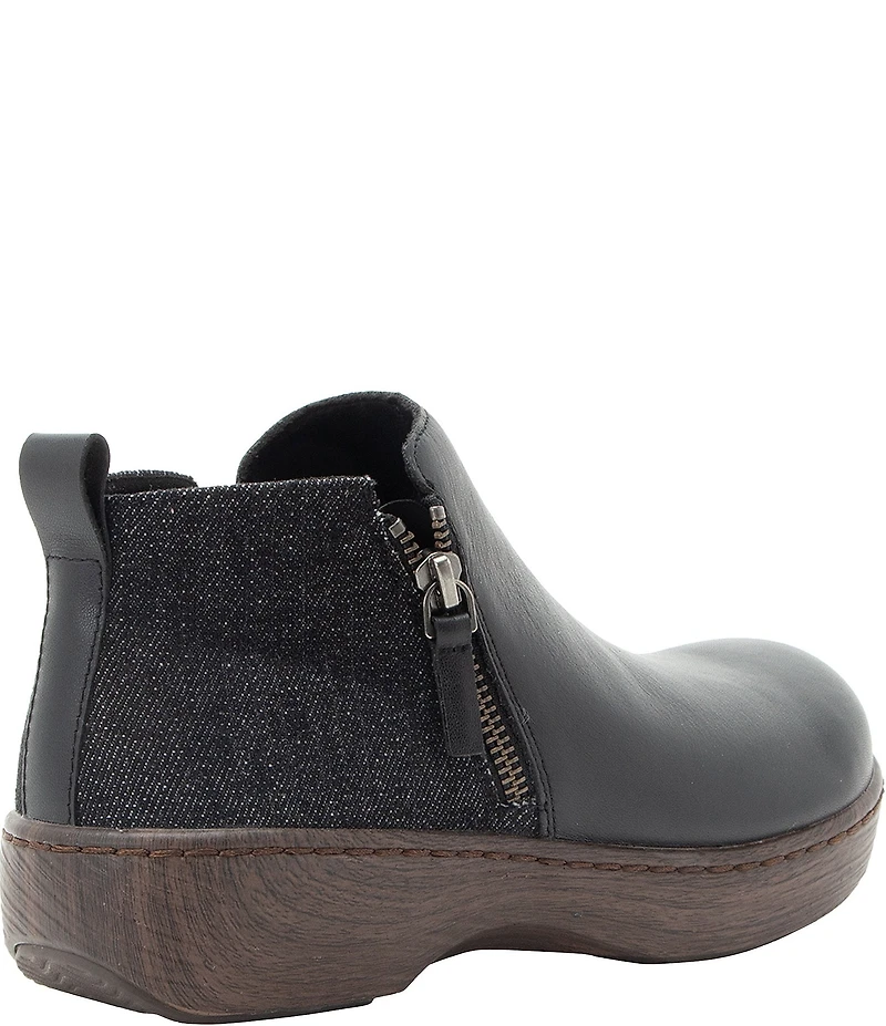 Alegria Oaklee Leather Denim Dual Zip Ankle Booties