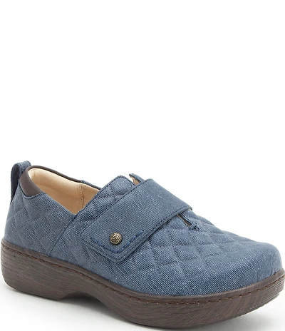 Alegria Oasys Diamond Stitch Denim Print Leather Clogs