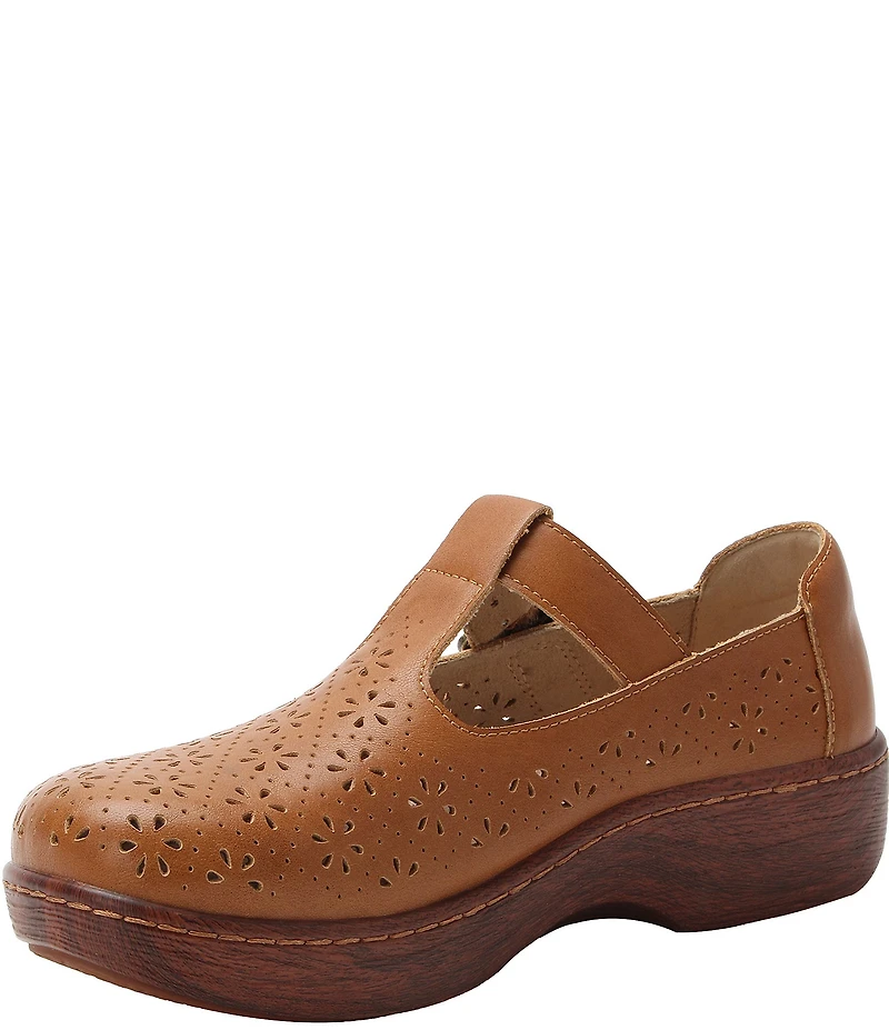 Alegria Odessa Perforated Leather T-Strap Rocker Bottom Clogs
