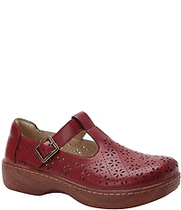Alegria Odessa Perforated Leather T-Strap Rocker Bottom Clogs