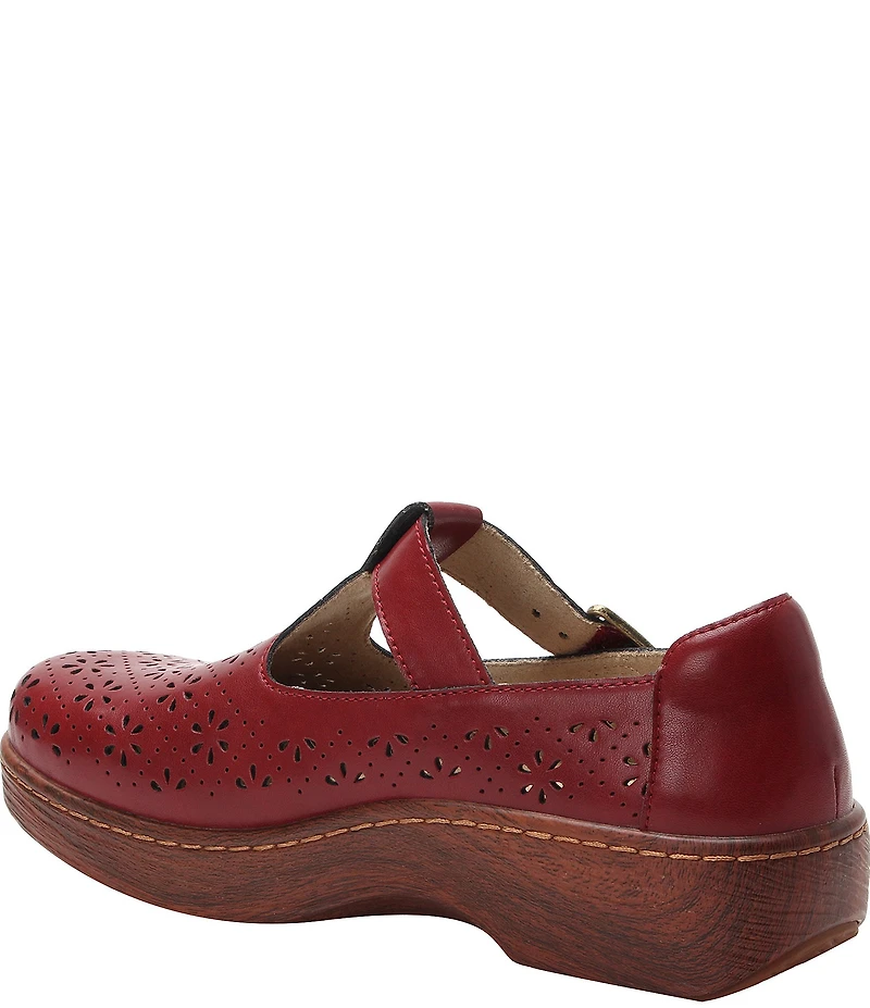 Alegria Odessa Perforated Leather T-Strap Rocker Bottom Clogs