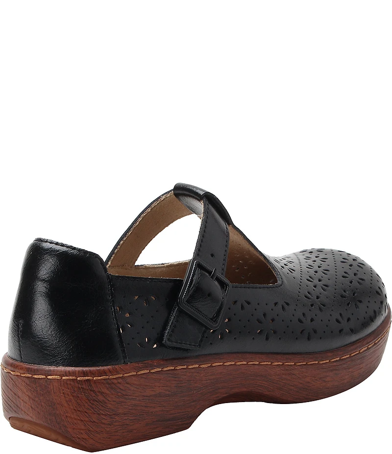 Alegria Odessa Perforated Leather T-Strap Rocker Bottom Clogs