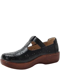 Alegria Odessa Perforated Leather T-Strap Rocker Bottom Clogs
