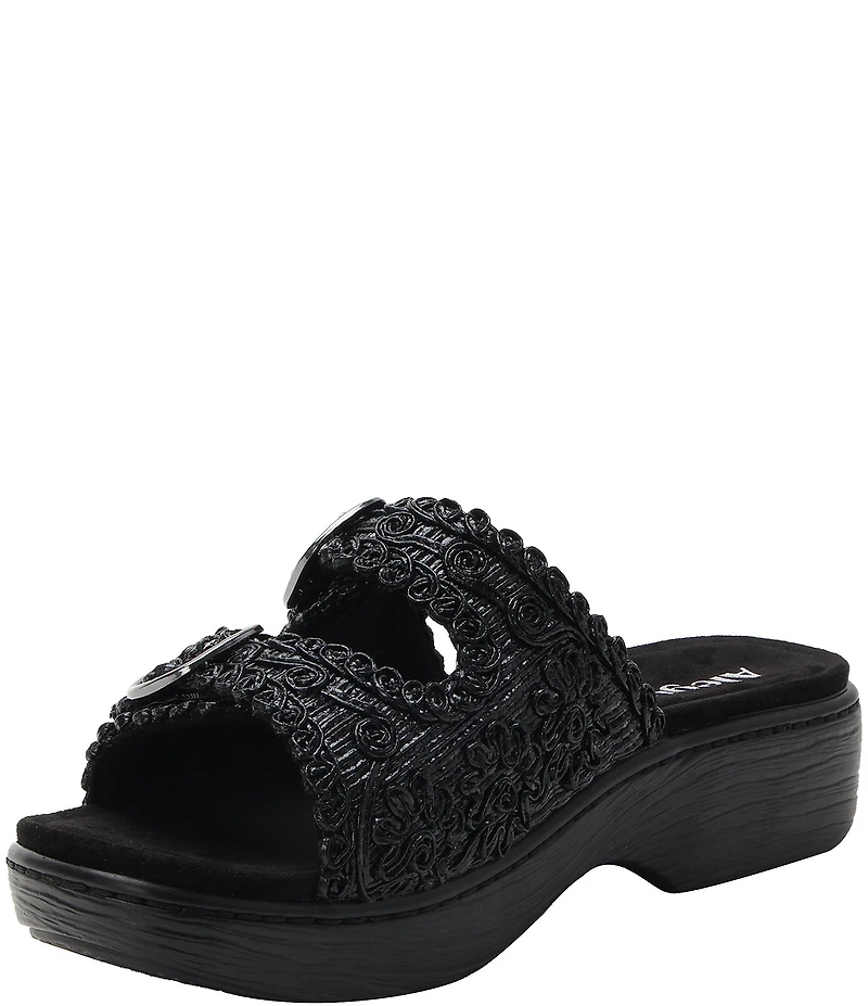 Alegria Oona Soutache Braided Raffia Platform Slide Sandals