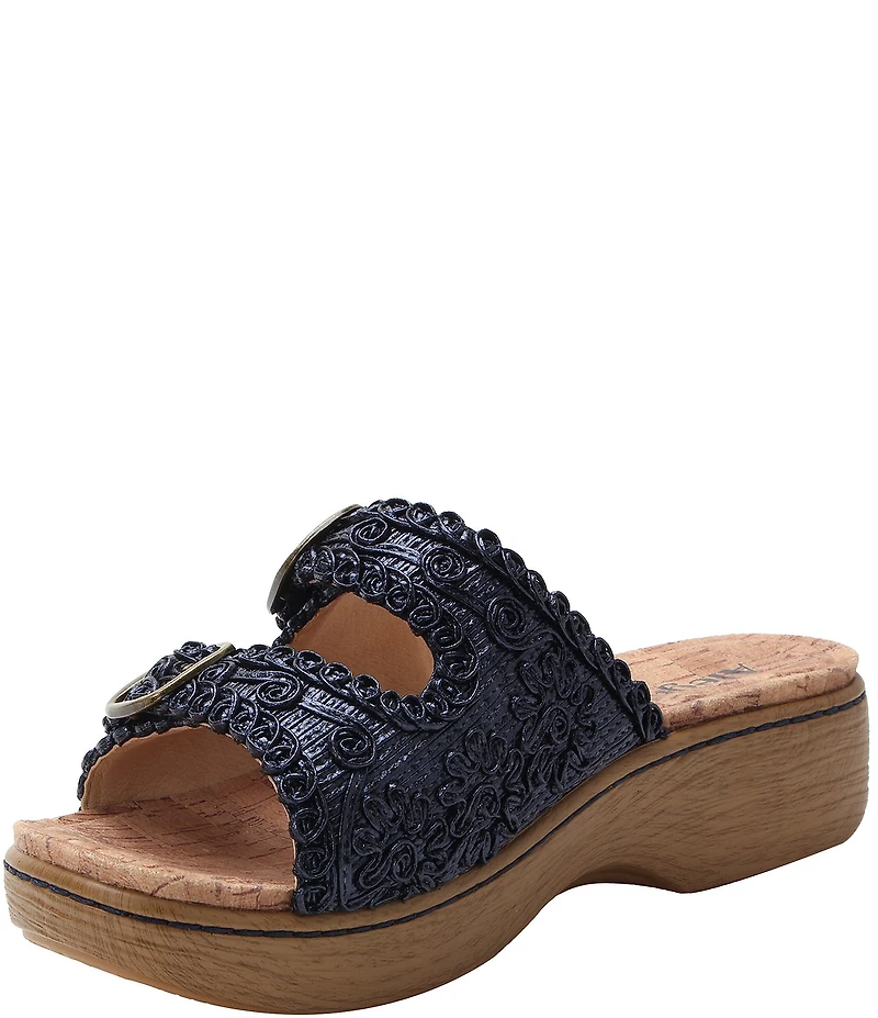 Alegria Oona Soutache Braided Raffia Platform Slide Sandals