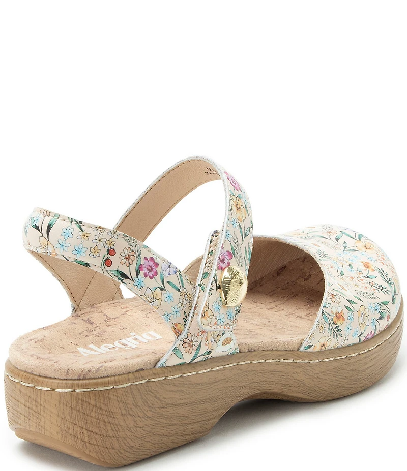 Alegria Opal Floral Print Leather Ankle Strap Clogs