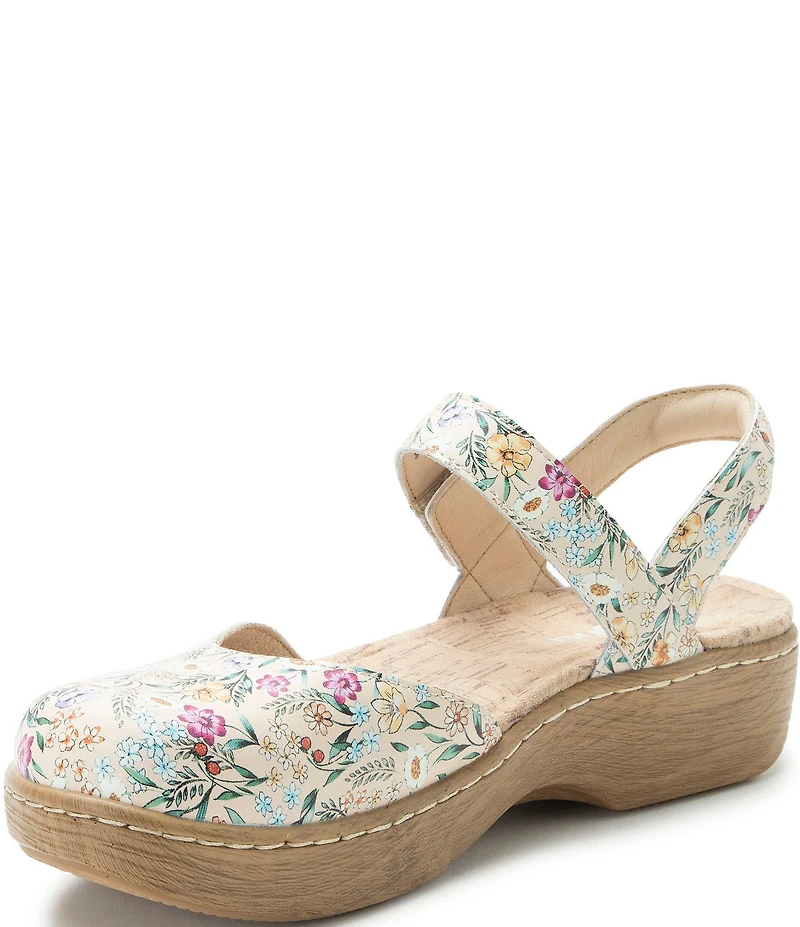 Alegria Opal Floral Print Leather Ankle Strap Clogs