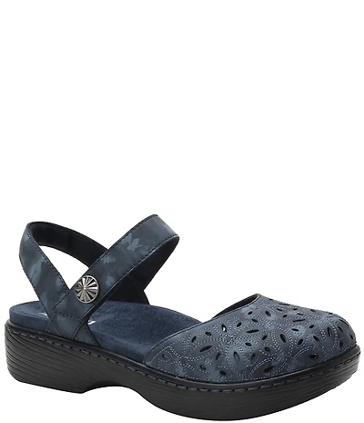 Alegria Opal Laser Cut Leather Ankle Strap Clogs