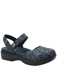 Alegria Opal Laser Cut Leather Ankle Strap Clogs