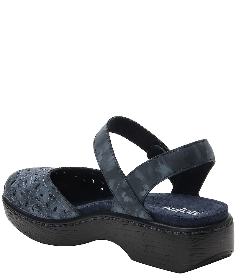 Alegria Opal Laser Cut Leather Ankle Strap Clogs