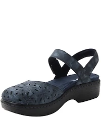 Alegria Opal Laser Cut Leather Ankle Strap Clogs