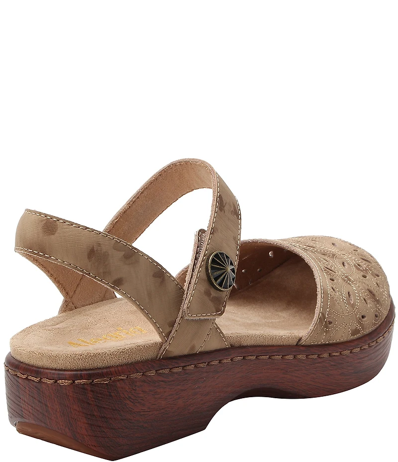 Alegria Opal Laser Cut Leather Ankle Strap Clogs