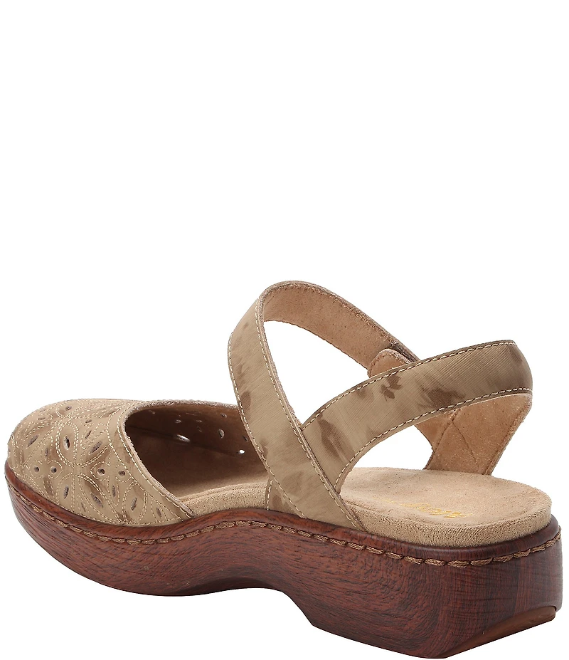 Alegria Opal Laser Cut Leather Ankle Strap Clogs