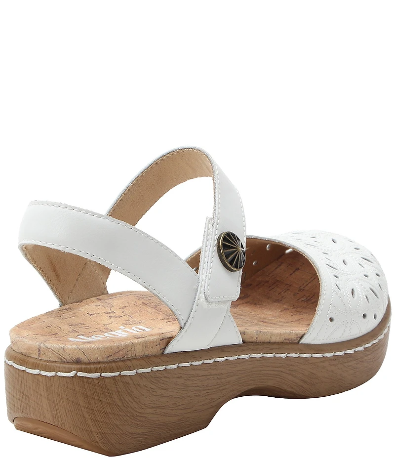 Alegria Opal Laser Cut Leather Ankle Strap Clogs