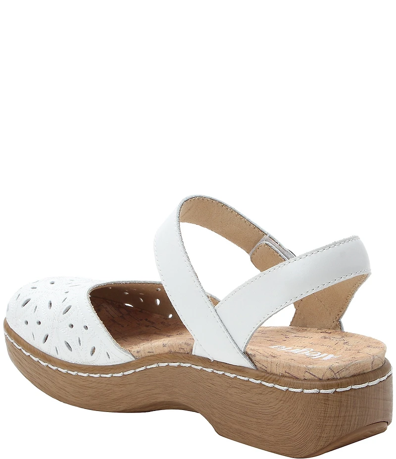 Alegria Opal Laser Cut Leather Ankle Strap Clogs