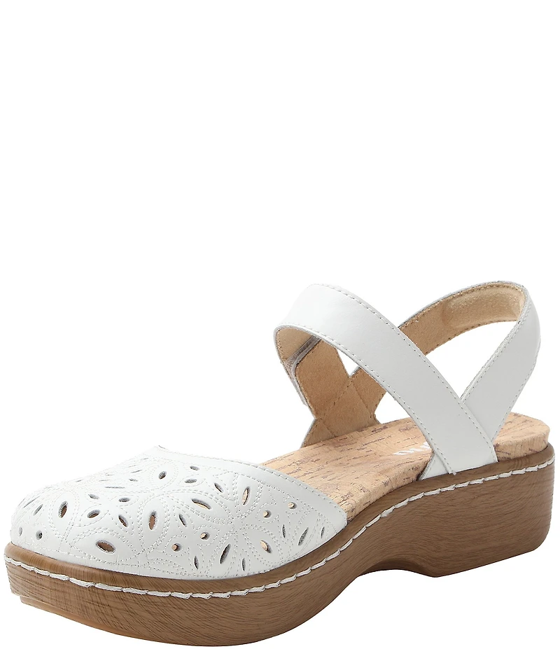 Alegria Opal Laser Cut Leather Ankle Strap Clogs