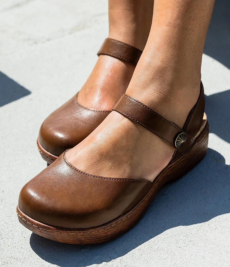 Alegria Opal Leather Ankle Strap Clogs