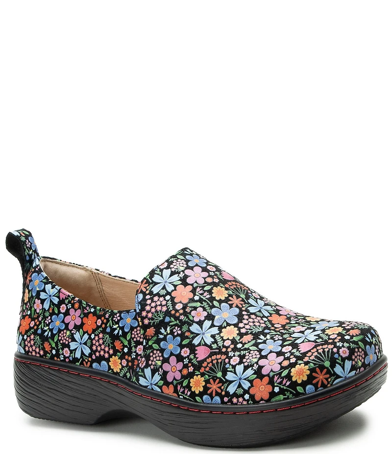 Alegria Orygin Floral Print Leather Slip On Platform Clogs