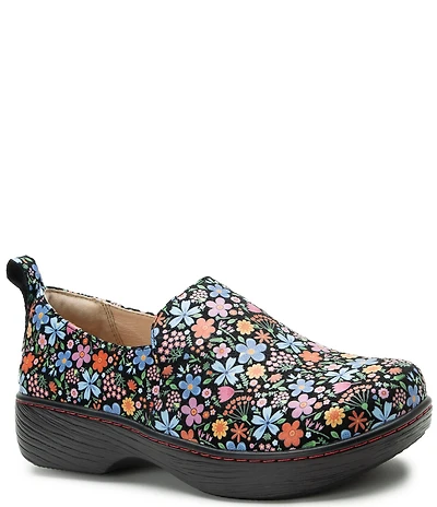 Alegria Orygin Floral Print Leather Slip On Platform Clogs