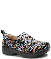 Alegria Orygin Floral Print Leather Slip On Platform Clogs