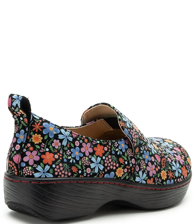Alegria Orygin Floral Print Leather Slip On Platform Clogs