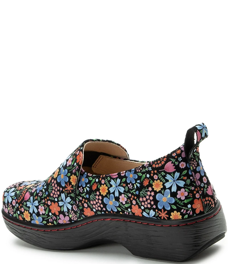 Alegria Orygin Floral Print Leather Slip On Platform Clogs