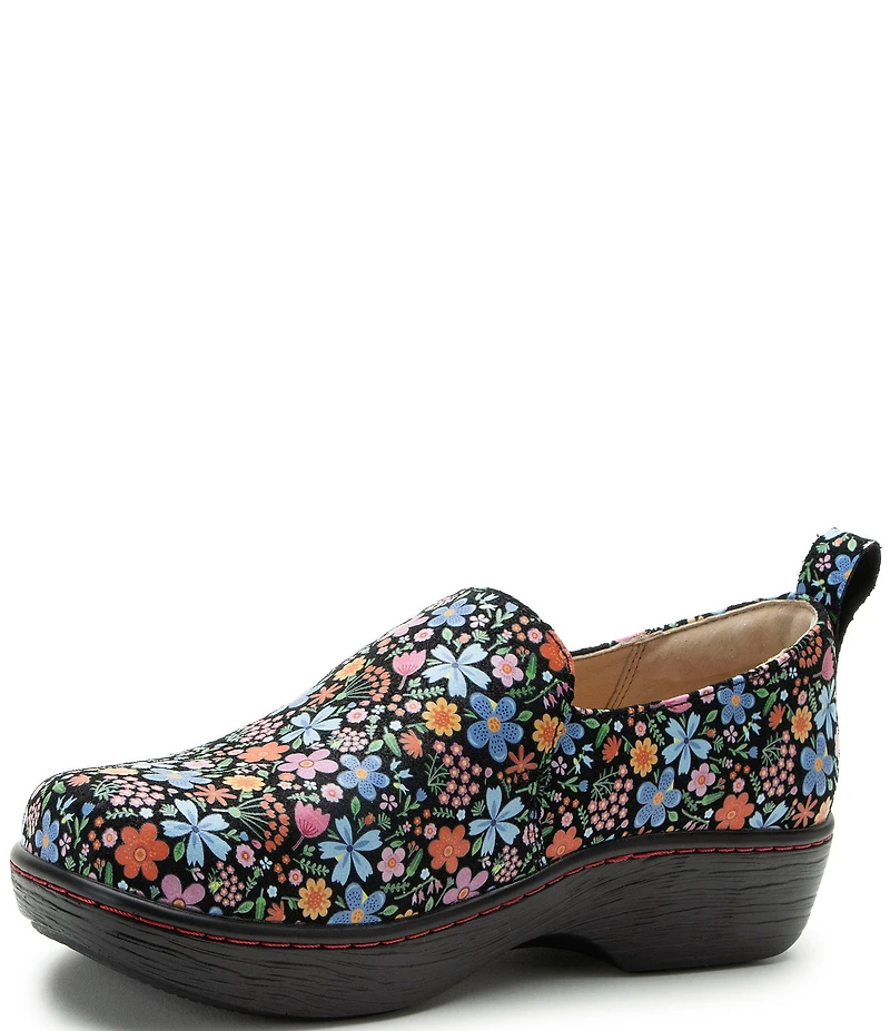 Alegria Orygin Floral Print Leather Slip On Platform Clogs