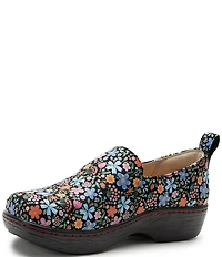 Alegria Orygin Floral Print Leather Slip On Platform Clogs