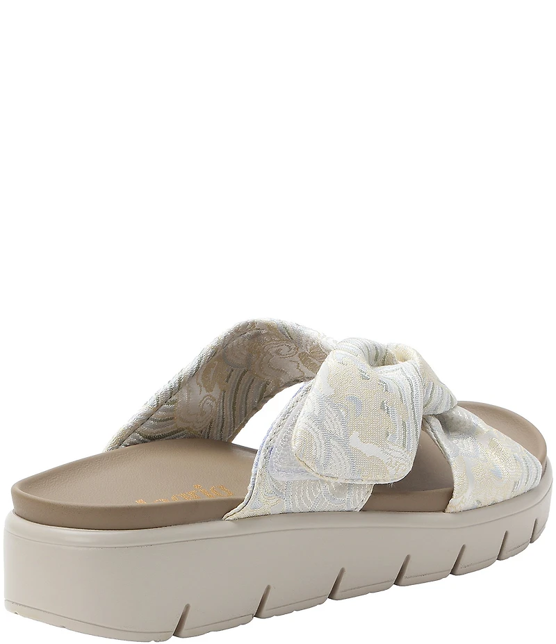 Alegria Rylie Satin Brocade Knotted Platform Slide Sandals