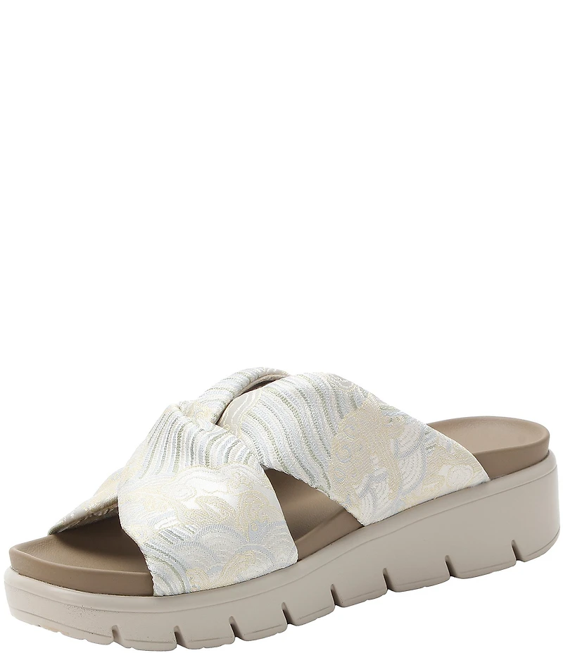 Alegria Rylie Satin Brocade Knotted Platform Slide Sandals