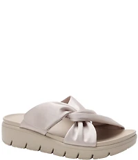 Alegria Rylie Satin Knotted Platform Slide Sandals
