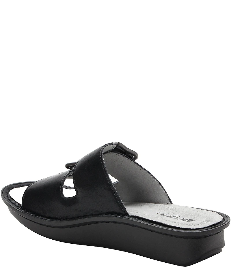 Alegria Verah Leather Mini Double Buckle Rocker Slide Sandals