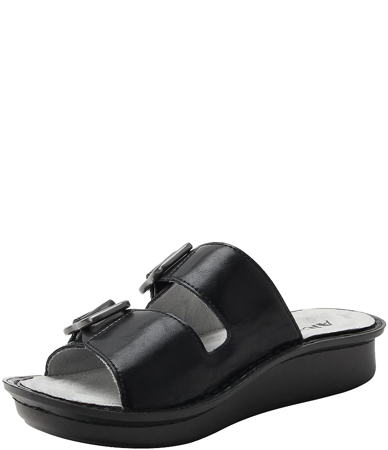 Alegria Verah Leather Mini Double Buckle Rocker Slide Sandals