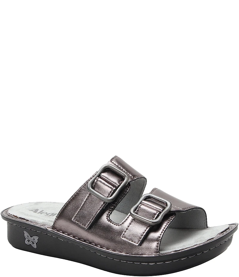 Alegria Verah Leather Mini Double Buckle Rocker Slide Sandals