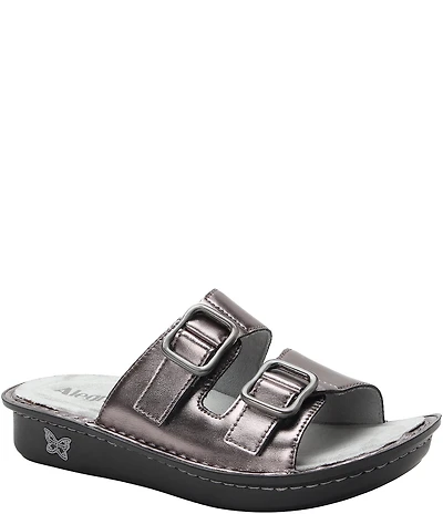 Alegria Verah Leather Mini Double Buckle Rocker Slide Sandals
